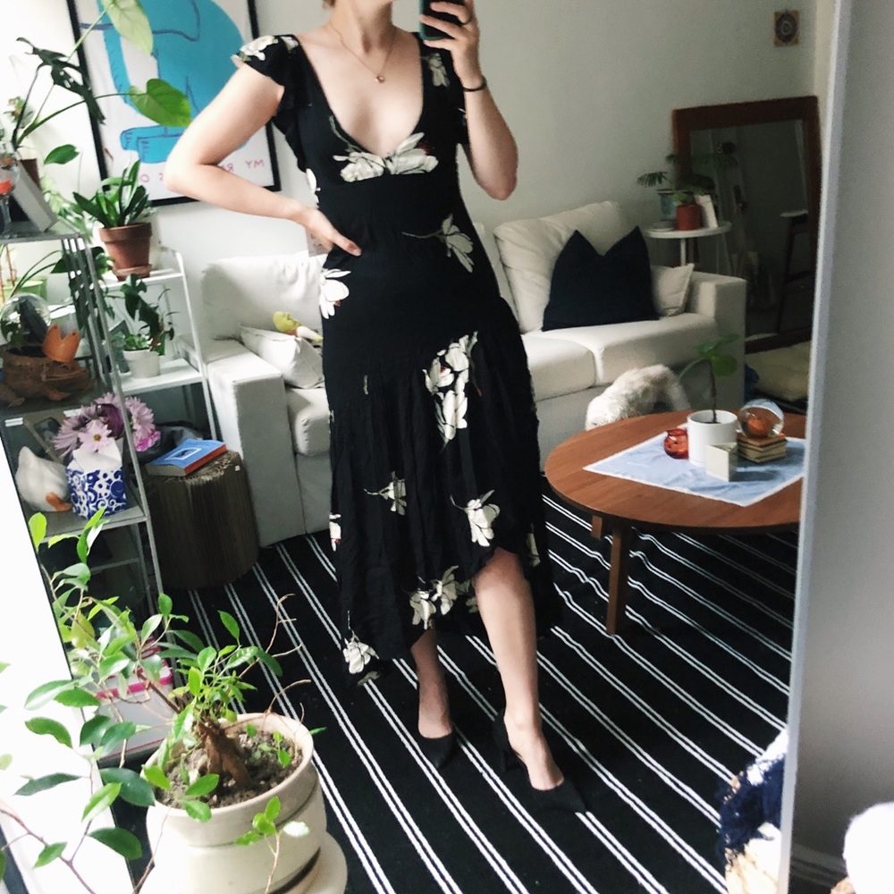 NWT Free People She’s A Waterfall Black Floral Maxi Dress